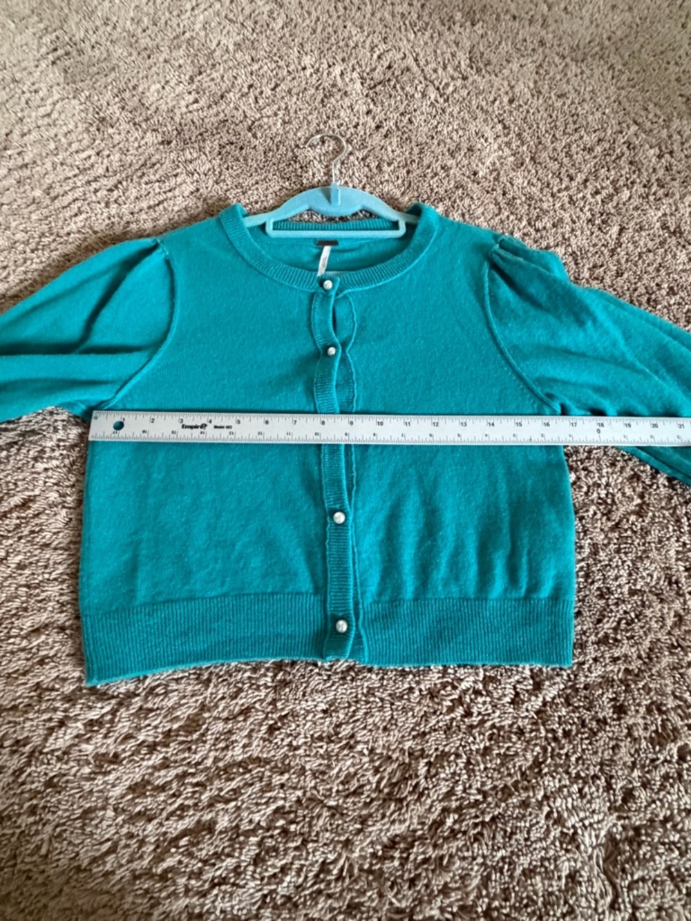 Medium Free People Pearl cashmere button cardigan sweater Teal Cropped - Picture 15 of 15